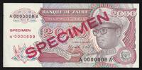 2000 Zaires 1991 Zaire ZAIRE - PICK 36 s - 2 000 ZAIRES - EXEMPLAR - 01/10/1991 