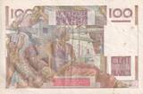France 1953 100 Francs - Young farme - Inverse watermark - 06-08-1953 - Serial Q.554 - P.128 VF+