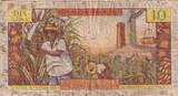 French Antilles  10 Francs - Girl, sugar cane - ND (1964) - Serial H.7 - P.8b FF+