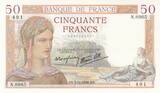 France 1938 50 Francs - Ceres - 03-11-1938 - Serial N.8965 XF+