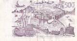 Algeria  500 Dinars - View of the city - Galleon and fortress - 1970 - Serial T.014 VF
