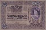 Austria  10000 Kronen Woman head, red ovpt Deustschosterreich - 1918 FF+