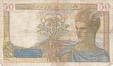 France 1938 50 Francs Ceres - 15-09-1938 - Serial G.8516 FF+