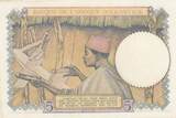 French West Africa 1938 5 Francs - Coffee - Man weaver - 10-03-1938 - Serial F.5977 - P.21 XF+