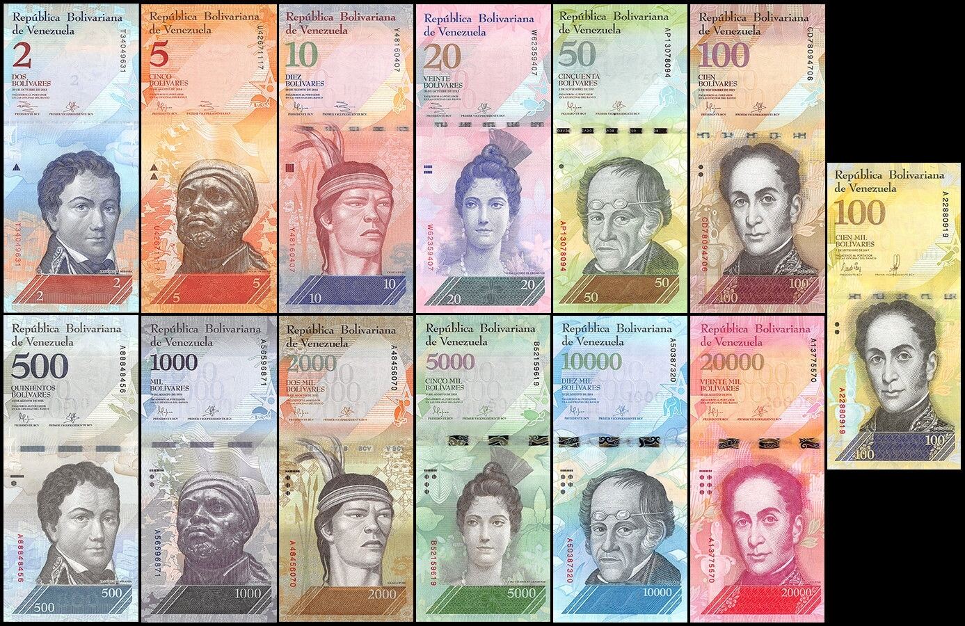 venezuela-serial-of-13-notes-2007-2017-500-to-100000-bolivares