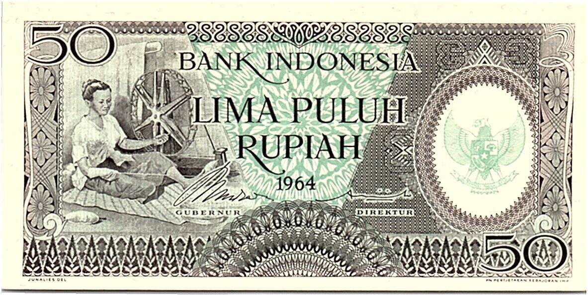 Indonesia 50 Rupiah 50rupiah 1964 Unc Serial Jag Ma Shops