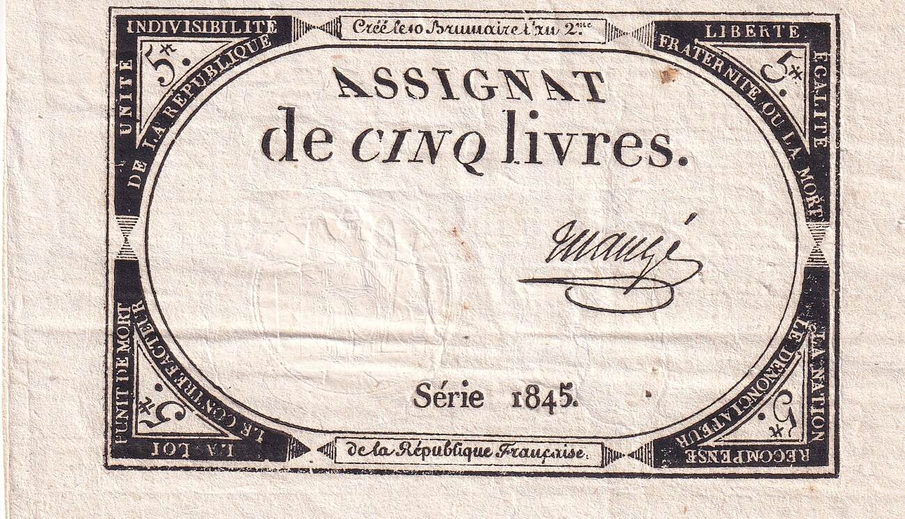 France 31/10/1793 5 Livres - 10 Brumaire Year II (31-10-1793) - Sign ...