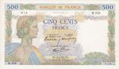 France 500 francs 500 Francs Pax with wreath - 26-09-1940 Serial H.928 -
