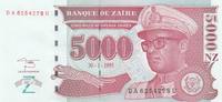 Zaire 5000 nvx zaires 5000 Nvx Zaires Zaires, Pdt Mobutu, leopard - Face value - 1955 -