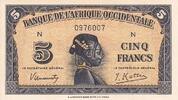 French West Africa 5 francs 5 Francs - African - 1942 - Letter U - P.28a -