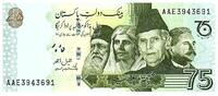 Pakistan 75 rupees 75 Rupees - M. Ali Jinnah - 75 years of the independence of Pakistan - 2022 - Serial AAE - P.NEW -