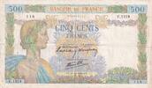 France 500 francs 500 Francs Pax with wreath - 31-10-1940 - Serial U.1319 -