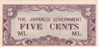 Malaya 5 cents 5 Cents ND1942 - Japanese Government - Serial ML -