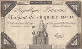 France 50 livres 50 Livres - 14 December 1792 - French Republic - Sign. François - Serial 2921 -
