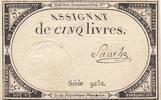 France 5 livres 5 Pounds - 10 Brumaire Year II (31.10.1793) - Sign. Sanche - Serial 9252 -