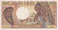 Gabon 5000 francs 5000 Francs mask, young woman - 1983-1991 - Serial J.001-291220 -