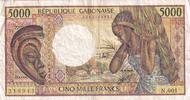 Gabon 5000 francs 5000 Francs mask, young woman - 1983-1991 - Serial N.001-218943 -