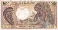 Gabon 5000 francs 5000 Francs mask, young woman - 1983-1991 - Serial R.001-375446 -