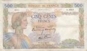 France 500 francs 500 francs - The peace - 26-09-1940 - Serial V.1017 -