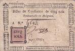 France 5 sols 5 Sols - Sarthe - Municipalité de la Flèche - Serial A - 1791 -