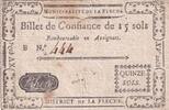 France 15 sols 15 Sols - Sarthe - Municipalité de la Flèche - Serial B - 1791 -