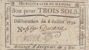 France 3 sols 3 sols - Sarthe - Mamers's municipality - R4 on Kolsky - 06-07-1792 -