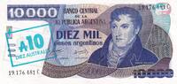 Argentina 10 pesos argentinos 10 Australes / 10000 Pesos Argentinos, Mr. Belgrano - Flag design - Letter C - 1985 -
