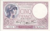 France 5 francs 5 Francs - Purple - 28-11-1940 - Serial M.66179 -