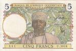 French West Africa 5 francs 5 Francs - Coffe tree - Man weaving - 12-08-1937 - Serial U.3918 -