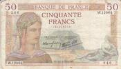 France 50 francs 50 Francs Ceres - 14-03-1940 - Serial W.12964 -