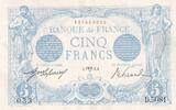 France 5 francs 5 Francs - Blue - 07-05-1915 - Serial D.5081 -