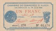Algeria 1 franc 1 Franc - Chambre de commerce of Alger - 14-06-1922 - Serial C.270 -