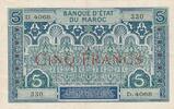 Morocco 5 francs 5 Francs Blue and green - 1924 - Serial D.4068 - VF to XF - P.9 -