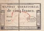 France 5 francs 5 Francs - Mandat Territorial - 28 Ventose de l'an 4 - Serial 1907 - Red stamp -