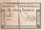 France 5 francs 5 Francs - Mandat Territorial - 28 Ventose de l'an 4 - Serial 1907 - Red stamp -
