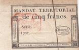 France 5 francs 5 Francs - Mandat Territorial - 28 Ventose de l'an 4 - Serial 1907 - Red stamp -