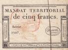 France 5 francs 5 Francs - Mandat Territorial - 28 Ventose de l'an 4 - Serial 1907 - Red stamp -