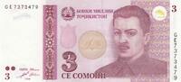 Tajikistan 3 somoni 3 Somoni 2010 - Shirinsho Shotemur, Parliament Building -