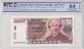 Argentina 5000 pesos argentinos 5000 Pesos , J B Alberdi - 1984 - Spécimen - PCGS 64 OPQ - P..318s -