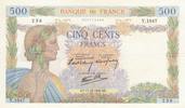 France 500 francs 500 Francs Pax with wreath - 17-10-1940 Serial Y.1047 - XF -