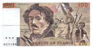 France  100 Francs Delacroix - 1991 Serial E.170 - Large watermark - VF