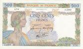 France 500 francs 500 Francs Pax with wreath - 06-02-1941 Serial J.2303 - aUNC -