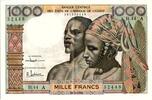 West AFrican States 1000 francs 1000 Francs, river 1961 - Ivory Coast - Serial B.44 A - P.103 Ac - XF -