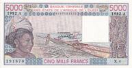 West AFrican States 5000 francs 5000 Francs 1985 - Woman, fish, boat - Serial W.4 - XF+ - P.108Ai -