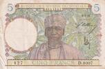 French West Africa 5 francs 5 Francs - Coffe tree - Man weaving - 06-03-41 - Serial D.8007 - VF+ - P.21 -