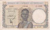 French West Africa 25 francs 25 Francs - Woman, Man with a cow - 1943 - Serial C.1599 - VF+ - P.38 -