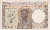 French West Africa 25 francs 25 Francs - Woman, Man with a cow - 1943 - Serial U.1677 - VF+ - P.38 -