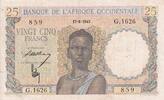 French West Africa 25 francs 25 Francs - Woman, Man with a cow - 1943 - Serial G.1626- XF - P.38 -