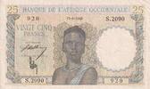 French West Africa 25 francs 25 Francs - Woman, Man with a cow - 1943 - Serial S.2090 - VF+ - P.38 -