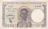 French West Africa 25 francs 25 Francs - Woman, Man with a cow - 1943 - Serial K.2182 - XF - P.38 -